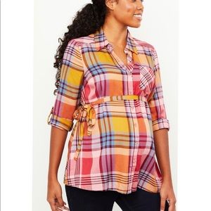 Plaid Button Up Maternity Top